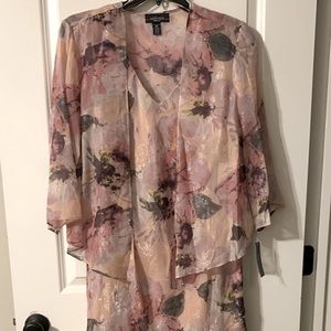 R&M Richards Watercolor Floral Print Chiffon 2-Piece Jacket Dress